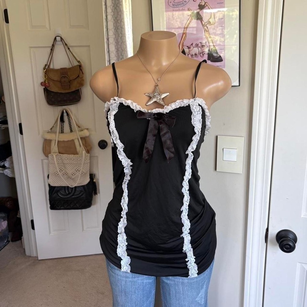 Y2K 2000s milkmaid Black Lace Trim Cami